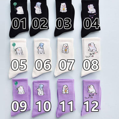 Stevvex crew socks set with bear designs in black white purple; 12 socks numbered 01-12 on Tampa Home & Garden Store