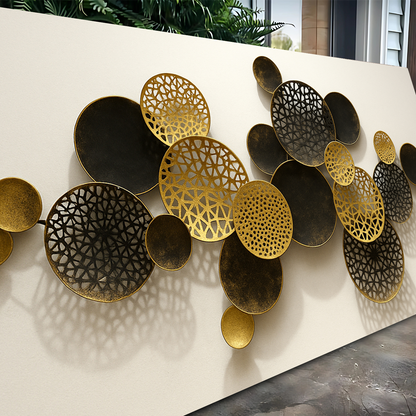 Lotus Leaf Abstract Wall Art V canvas by Tailored Canvases featuring gold lattice discs on Tampa Home & Garden Store