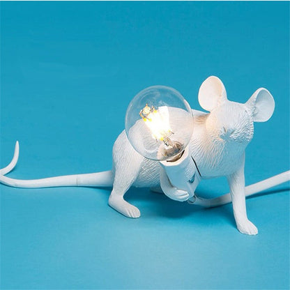 White resin mouse table lamp, mini rat figure with LED bulb, Stevvex on Tampa Home & Garden Store