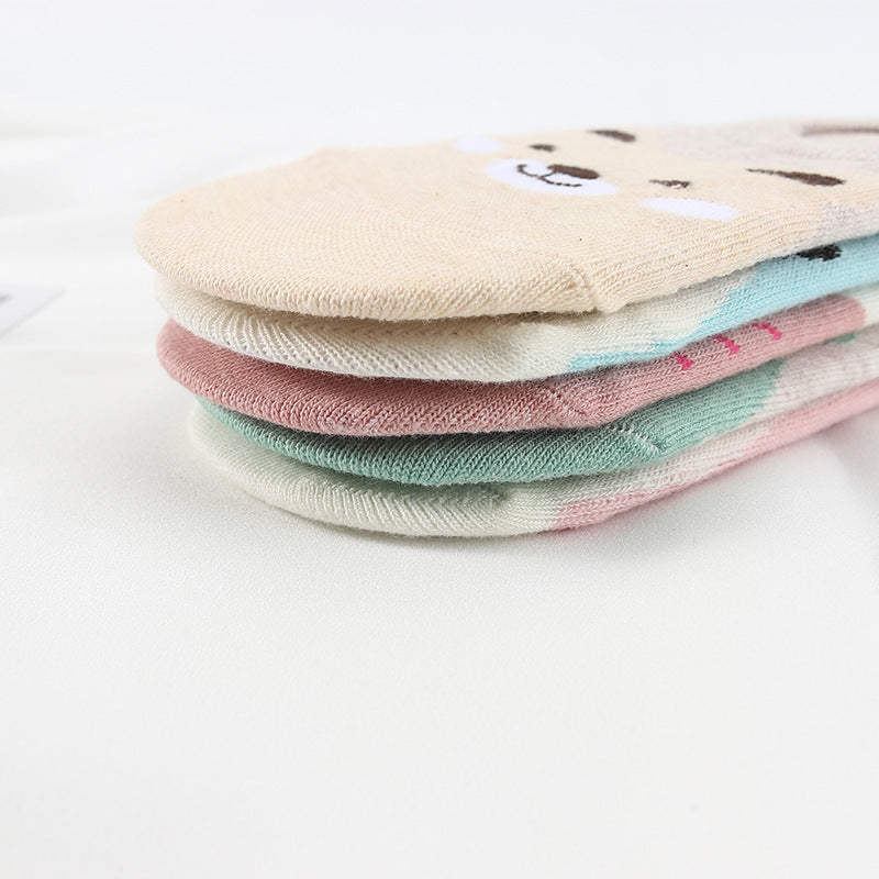 5 Pairs Cute Animal Spring Women Cotton Boat Socks Set Stevvex pastel ankle socks cat panda on Tampa Home & Garden Store