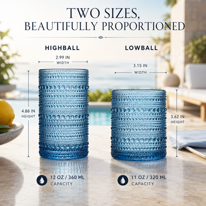 Textured Hobnail Lowball and Highball Set of 12