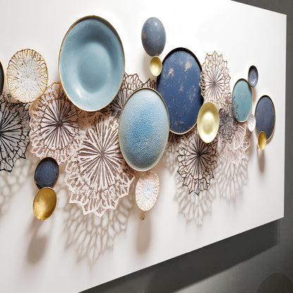 Lotus Leaf Abstract Wall Art III canvas Tailored Canvases with blue teal discs and gold rims on Tampa Home & Garden Store