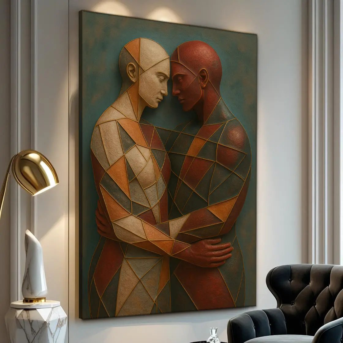 Embrace of Geometry Abstract Wall Art III canvas by Tailored Canvases in orange teal beige on Tampa Home & Garden Store