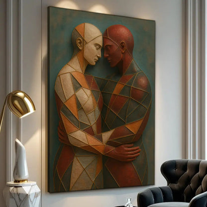 Embrace of Geometry Abstract Wall Art III canvas by Tailored Canvases in orange teal beige on Tampa Home & Garden Store