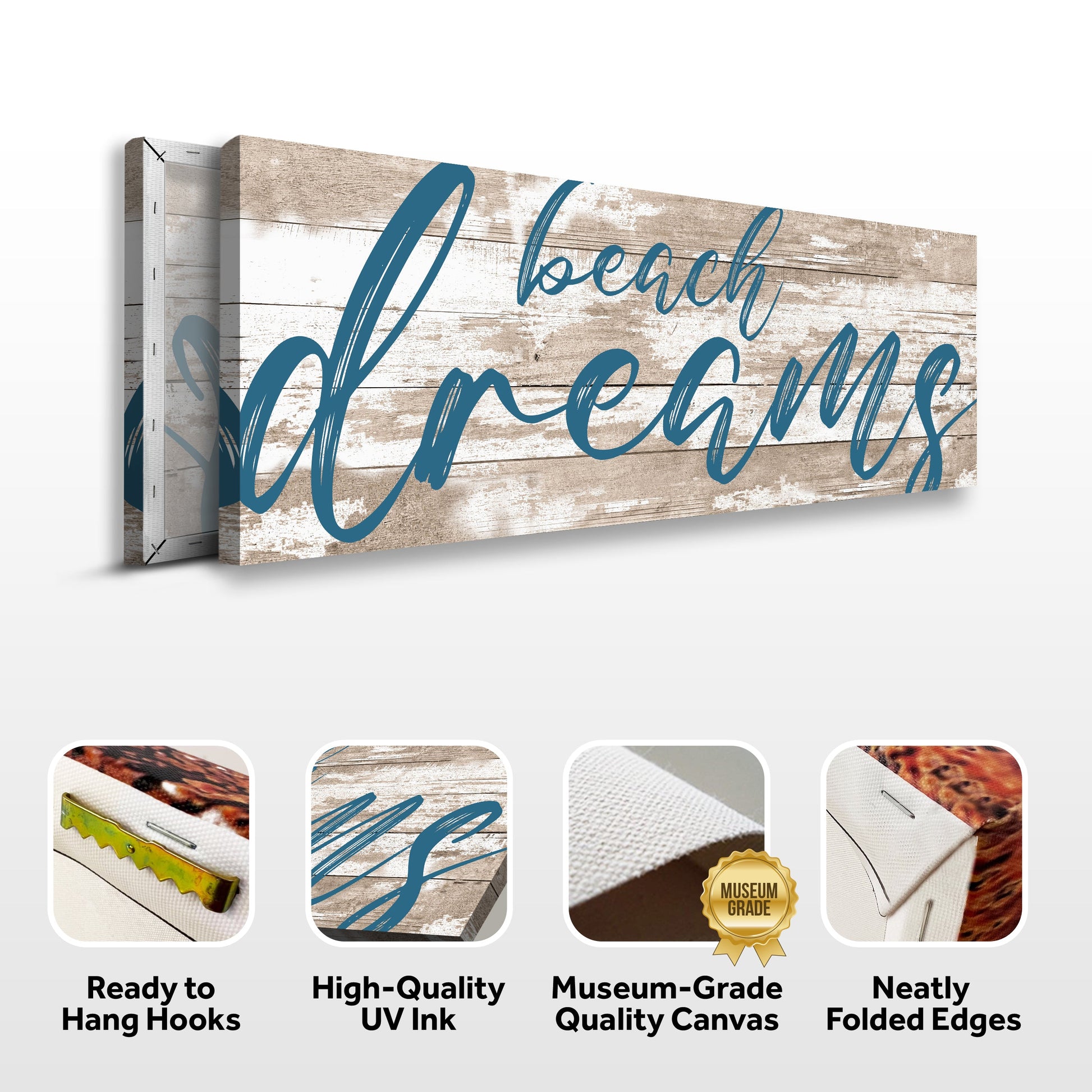 Beach Dreams Sign canvas with teal cursive on wood by Tailored Canvases on Tampa Home & Garden Store