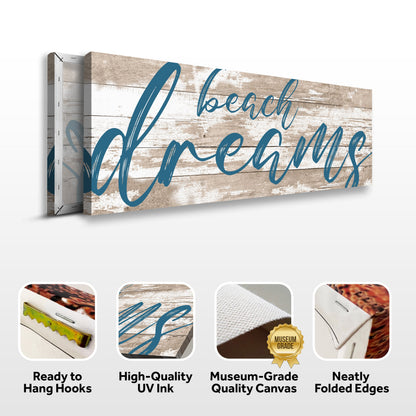 Beach Dreams Sign canvas with teal cursive on wood by Tailored Canvases on Tampa Home & Garden Store