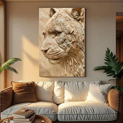 Earthen Predator Wall Art canvas by Tailored Canvases, beige textured lion portrait on Tampa Home & Garden Store