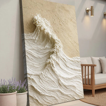 Modern Neutral Mountain Wall Art canvas with textured beige mountains in a cozy living room on Tampa Home & Garden Store