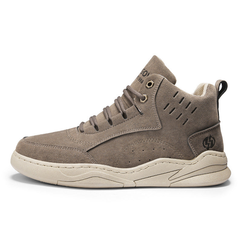 Stevvex men's suede high-top sneakers taupe with perforated side panels on Tampa Home & Garden Store