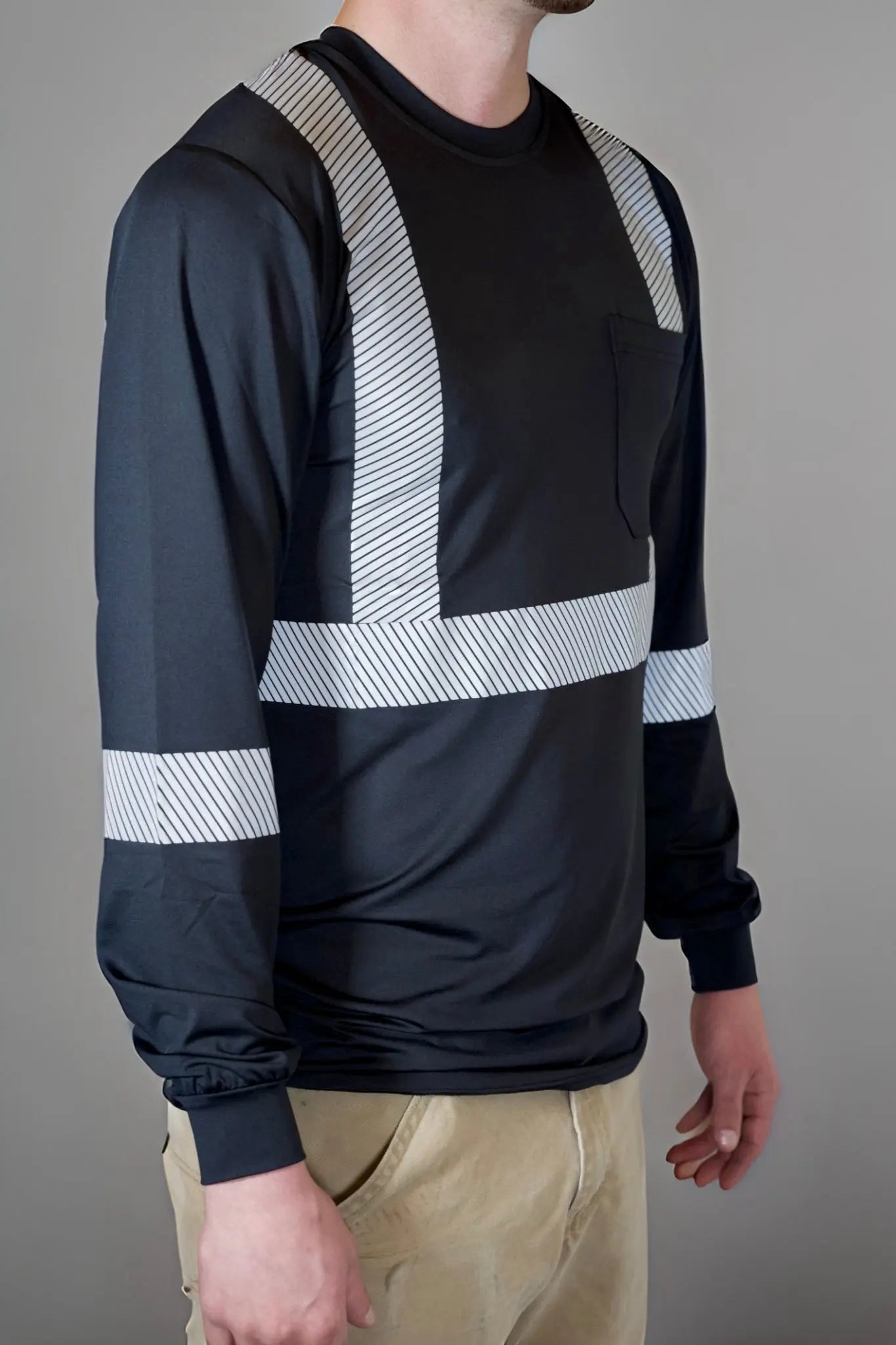 Non FR Hi-Vis Long Sleeve Shirt Black by Static FR with reflective shoulder stripes on Tampa Home & Garden Store