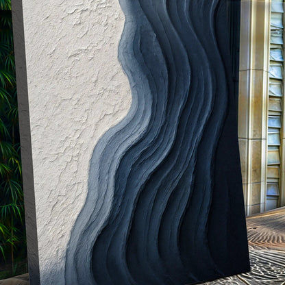 Abstract Wave Impasto Crafting Canvas by Tailored Canvases with beige panel and navy waves on Tampa Home & Garden Store