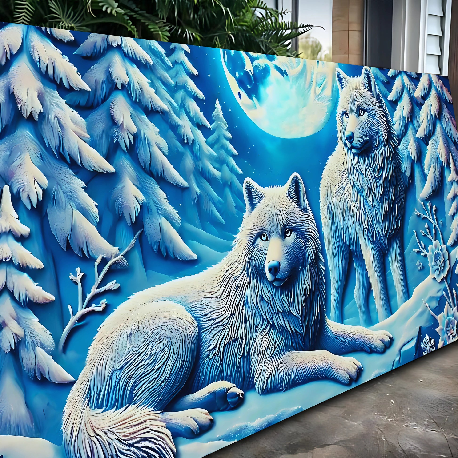3D Wolves Wall Art V canvas by Tailored Canvases blue wolf design on Tampa Home & Garden Store