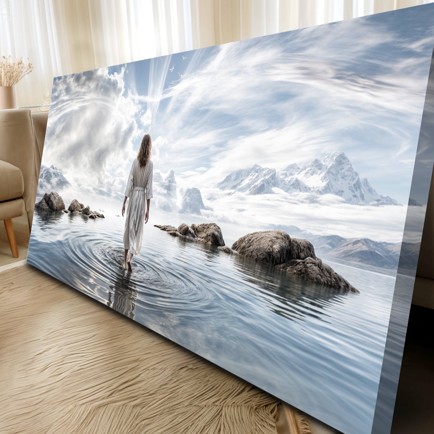 Tailored Canvases Reflections Faith Wall Art X canvas with a woman in white near alpine lake on Tampa Home & Garden Store