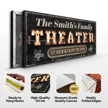 Theater Sign VIII canvas by Tailored Canvases, distressed black marquee art Smith's Theater on Tampa Home & Garden Store