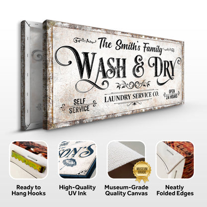 Personalized Laundry Service Sign II canvas with vintage background and black typography on Tampa Home & Garden Store