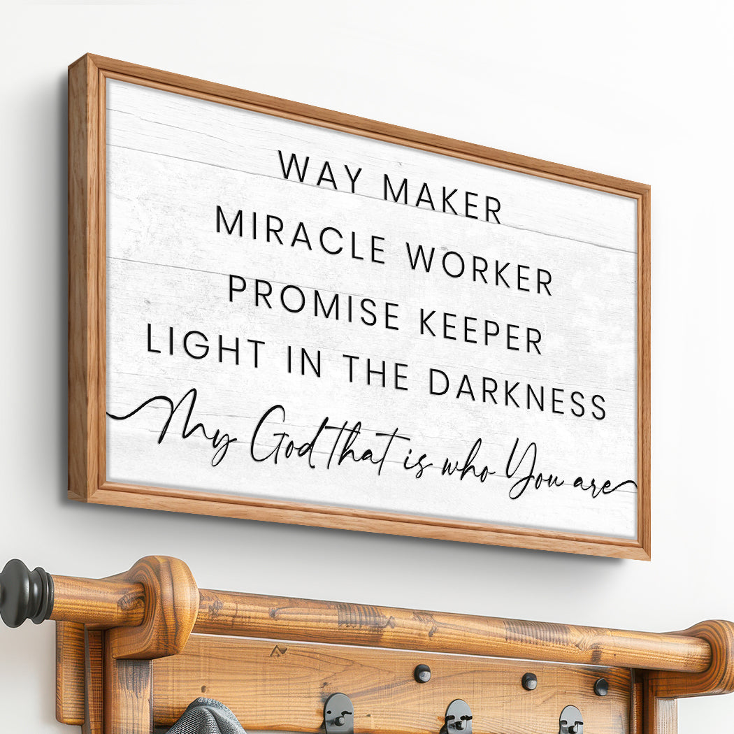 Canvas My God Way Maker Miracle Worker Faith Sign by Tailored Canvases, black text, wood frame on Tampa Home & Garden Store