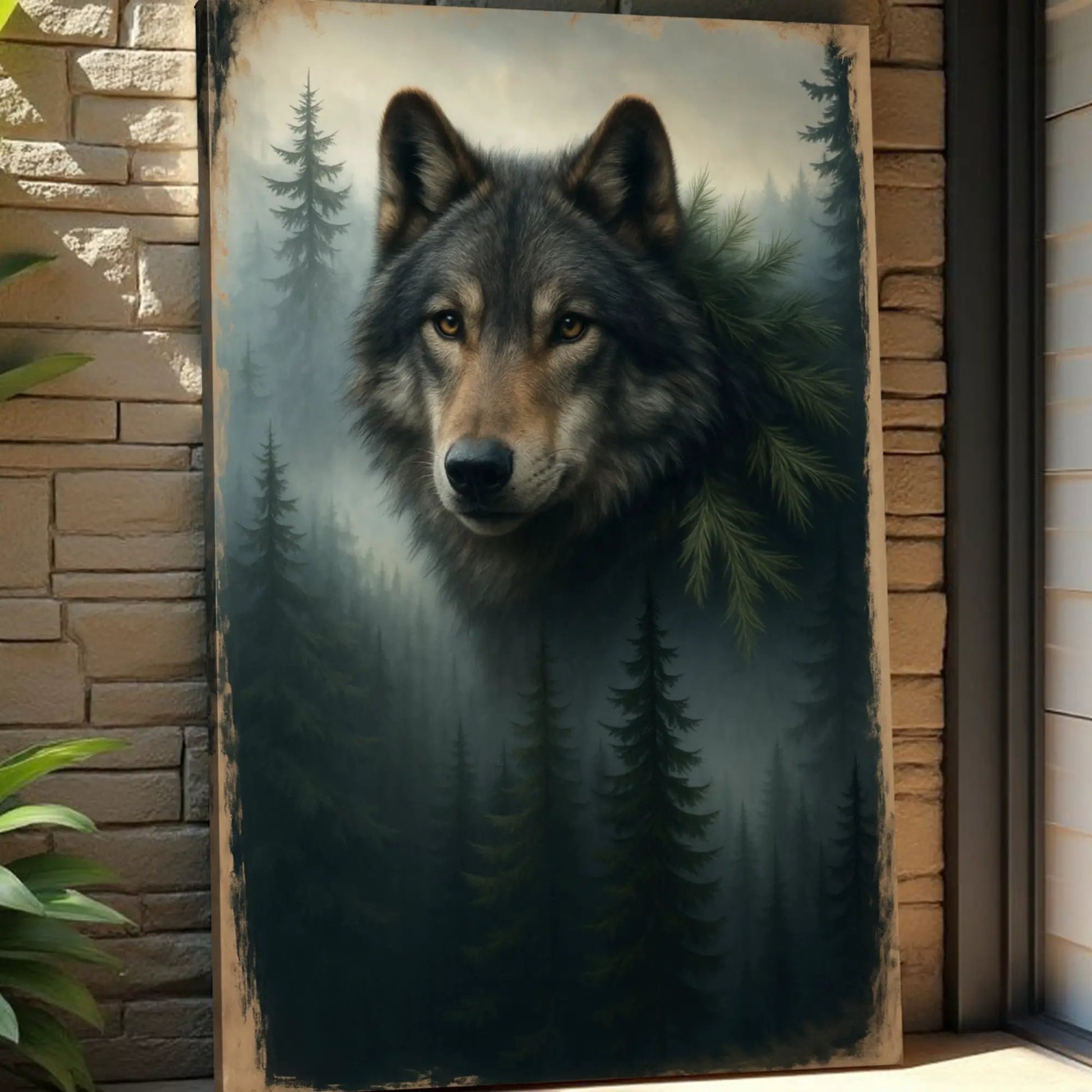 Wolf Double Exposure Wall Art V canvas Tailored Canvases with forest wolf portrait on Tampa Home & Garden Store