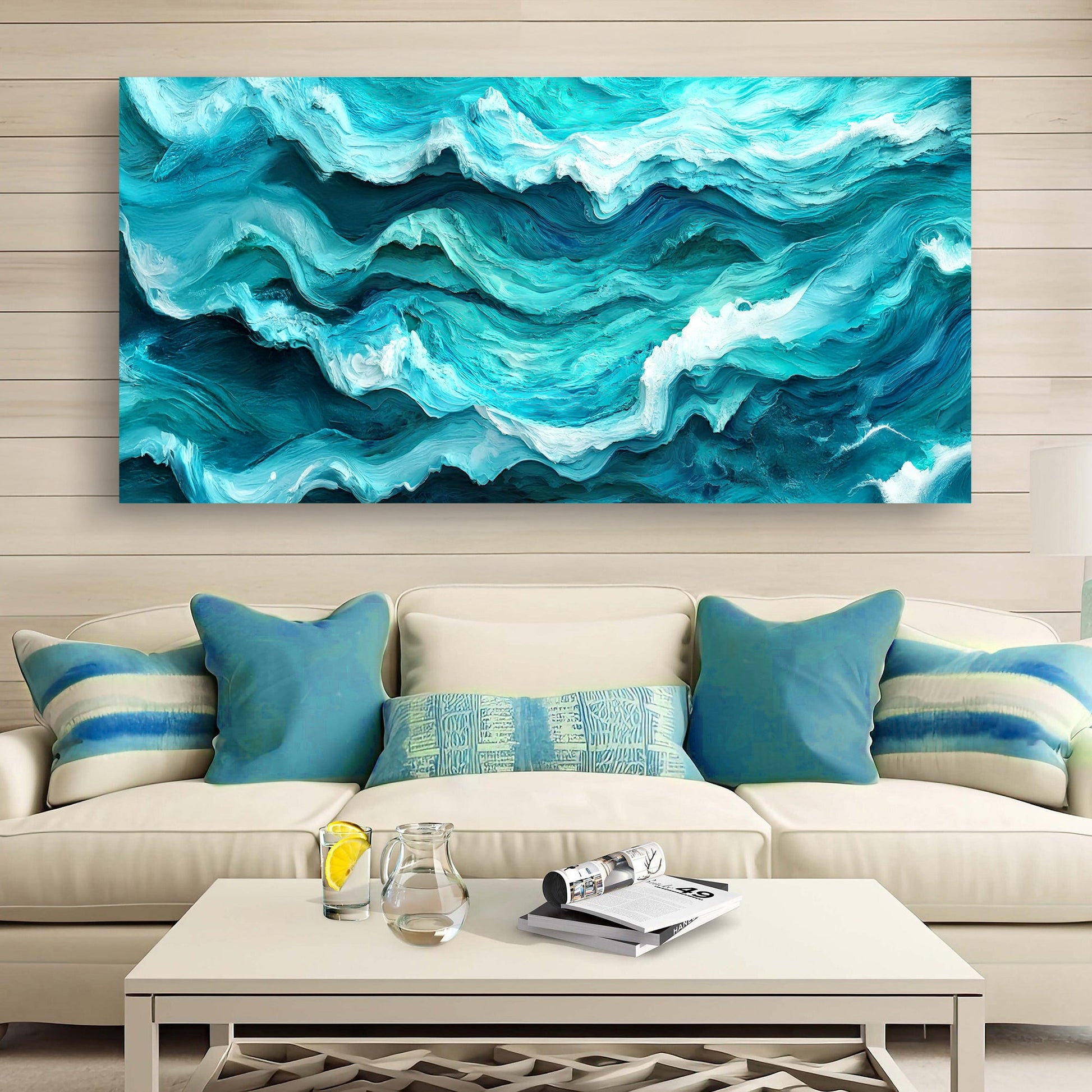Blue Ocean Coastal Wall Art III canvas by Tailored Canvases with turquoise teal ocean waves on Tampa Home & Garden Store