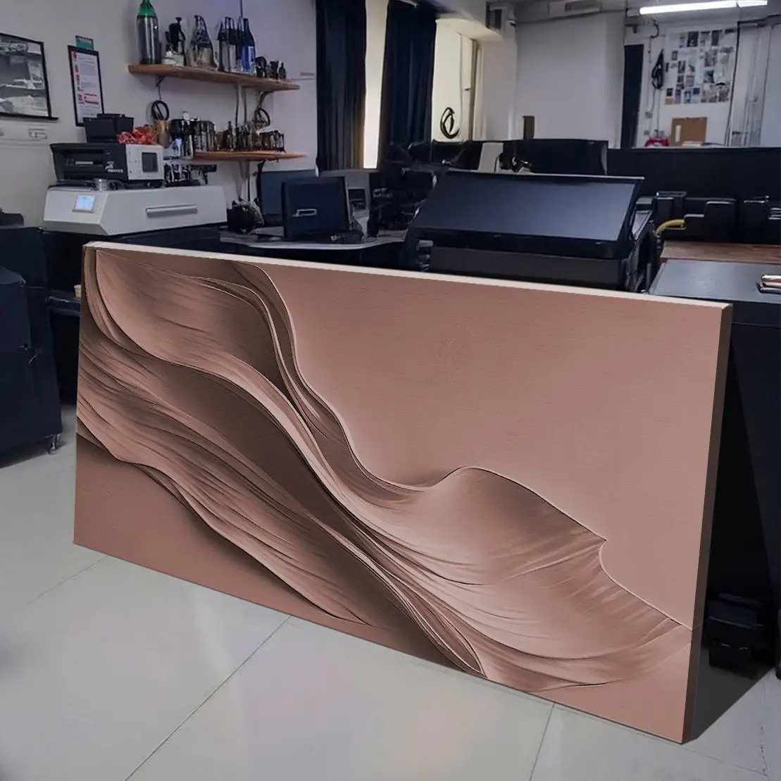Warm Terracotta Minimalist Wall Art canvas by Tailored Canvases with flowing waves on Tampa Home & Garden Store