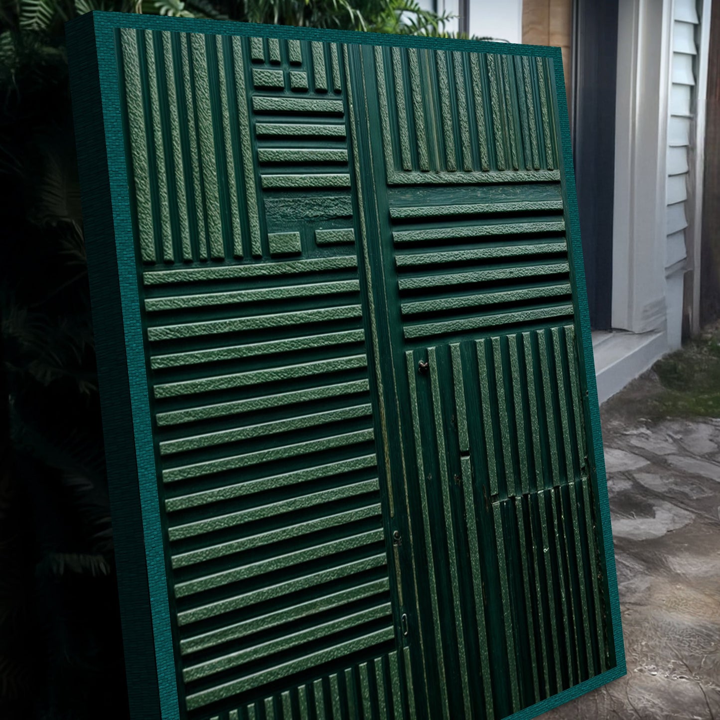 Green Abstract Patterns Wall Art Canvas with teal textured frame for crafting canvases on Tampa Home & Garden Store