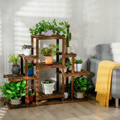 Estante de almacenamiento de exhibición de plantas de madera de 6 niveles