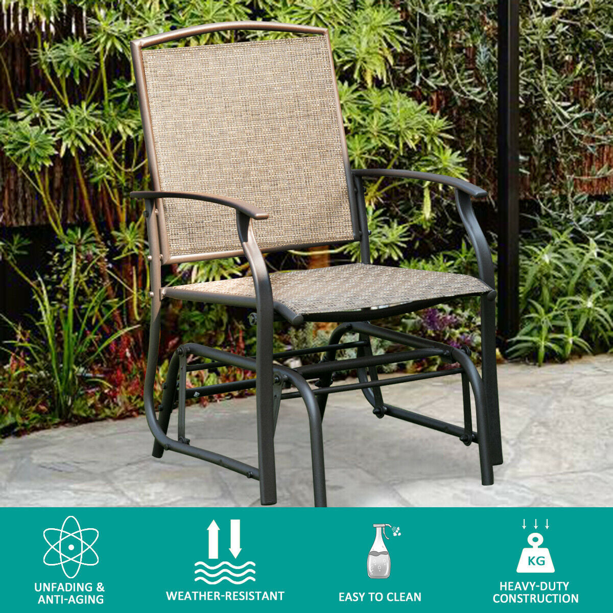 Columpio de jardín con asiento mecedora individual y estructura de acero