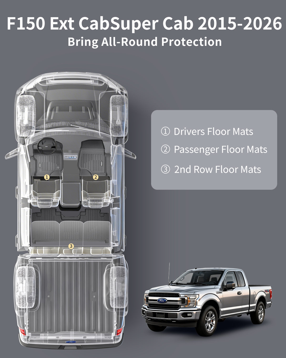 Umbrauto all-weather floor mats for Ford F-150 SuperCab 2015–2026; front & rear 3-piece mat set on Tampa Home & Garden Store