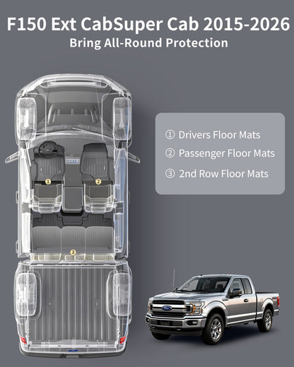 Umbrauto all-weather floor mats for Ford F-150 SuperCab 2015–2026; front & rear 3-piece mat set on Tampa Home & Garden Store