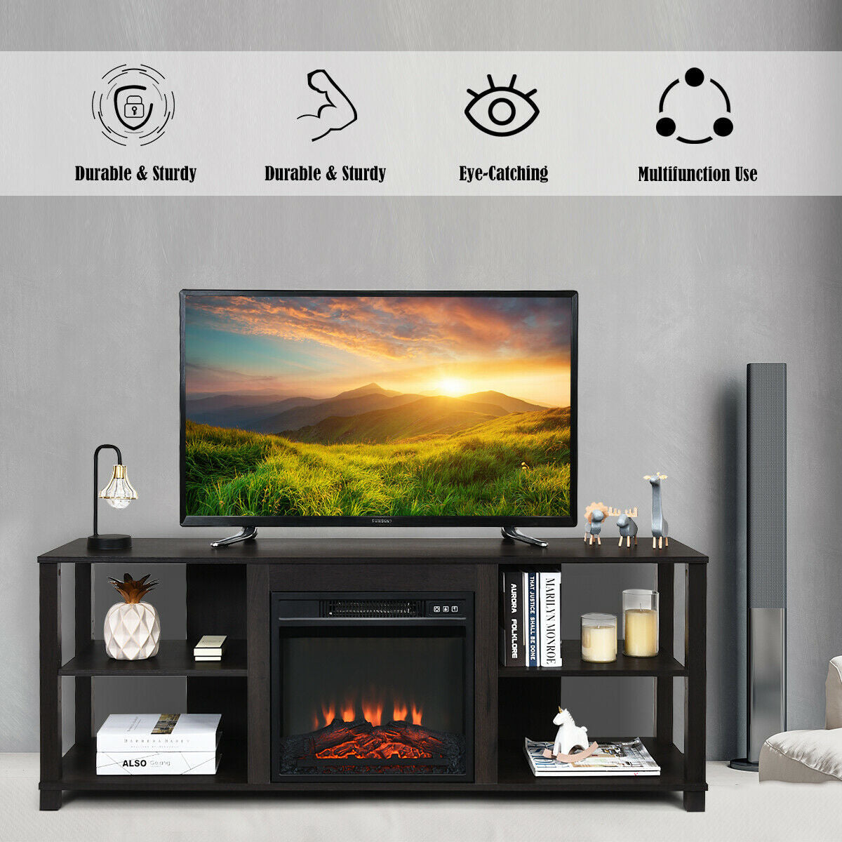 Mueble Consola para TV de 2 Niveles con Estantes Ajustables