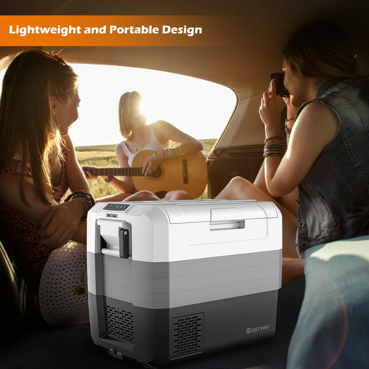 58 Quart Portable Electric Camping Cooler GemGear white-gray with digital control panel on Tampa Home & Garden Store
