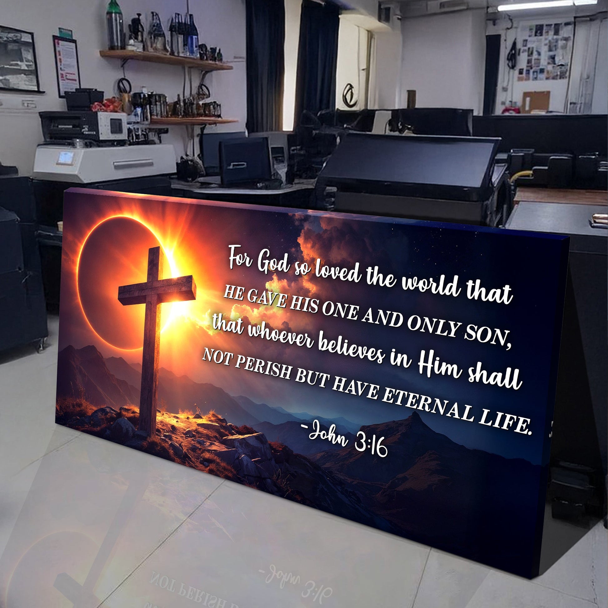 John 3:16 faith sign III canvas with cross, sunset by Tailored Canvases crafting canvas on Tampa Home & Garden Store