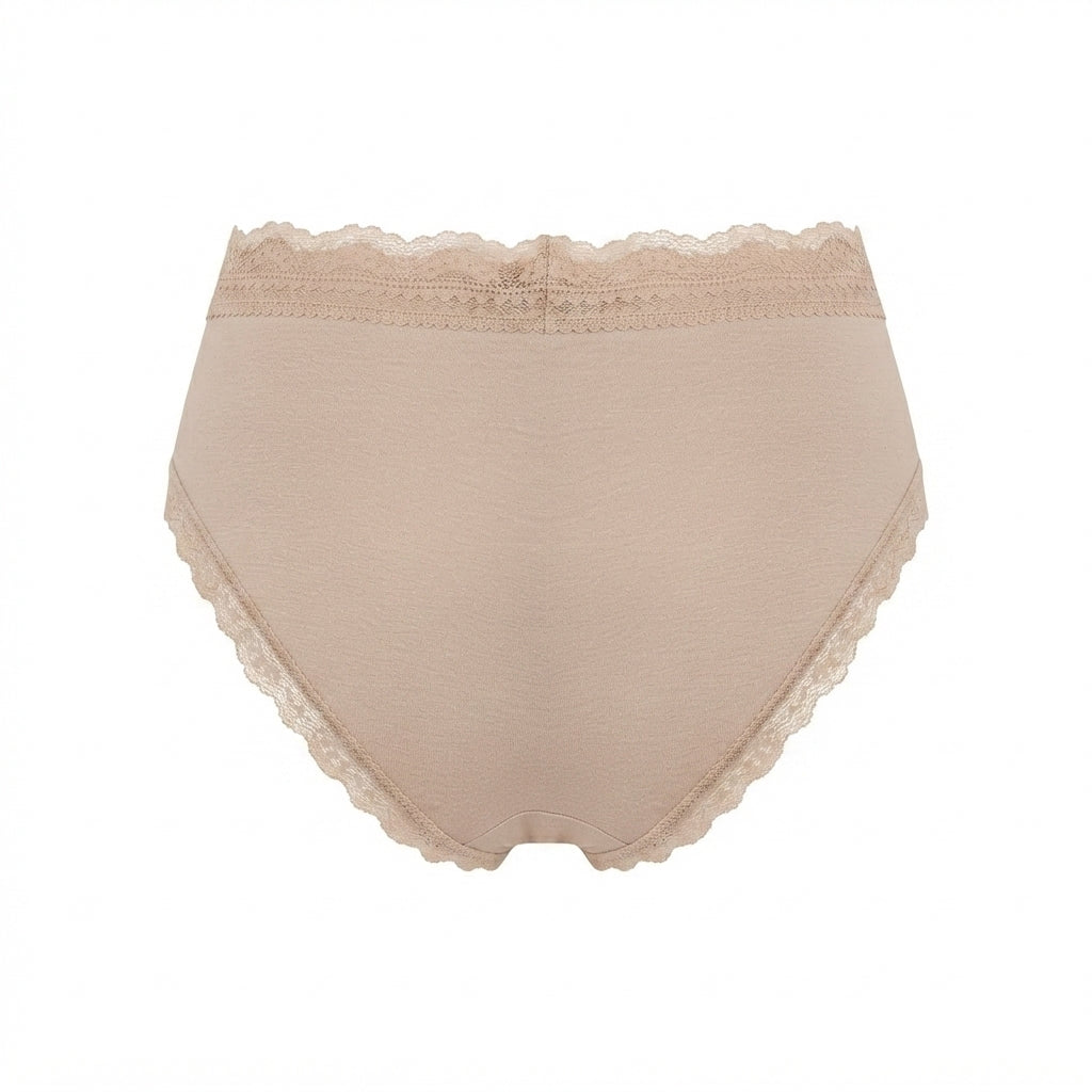 Organic Lace Mid-rise Brief in beige nude; organic cotton with scalloped lace trim by Net Positive on Tampa Home & Garden Store