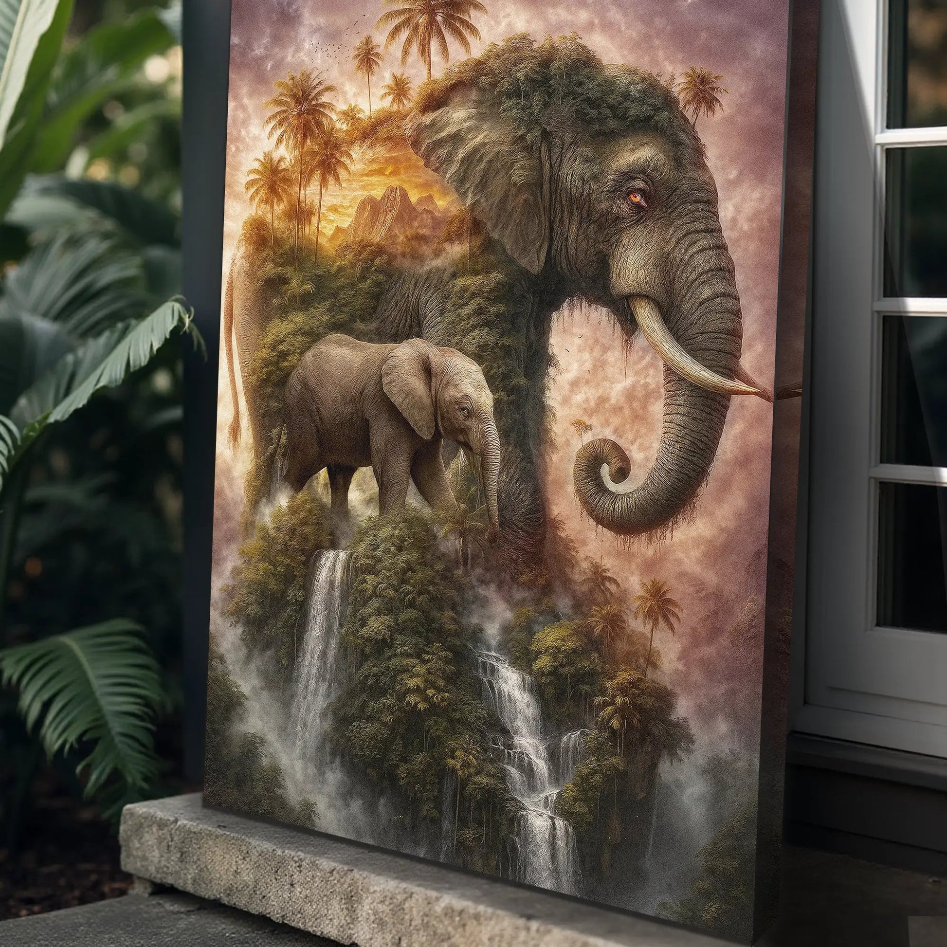Elephant Jungle Majesty Wall Art canvas by Tailored Canvases; earthy jungle scene with elephants on Tampa Home & Garden Store
