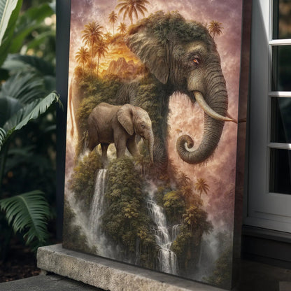 Elephant Jungle Majesty Wall Art canvas by Tailored Canvases; earthy jungle scene with elephants on Tampa Home & Garden Store