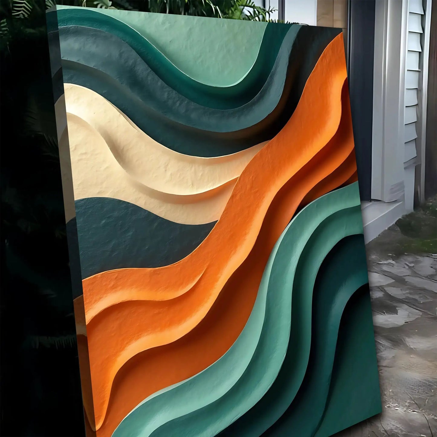 Wave Abstract Wall Art Canvas by Tailored Canvases in teal, aqua and orange waves for decor on Tampa Home & Garden Store