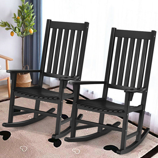 Indoor Outdoor Wooden High Back Rocking Chair-Black - Tampa Home & Garden Store
