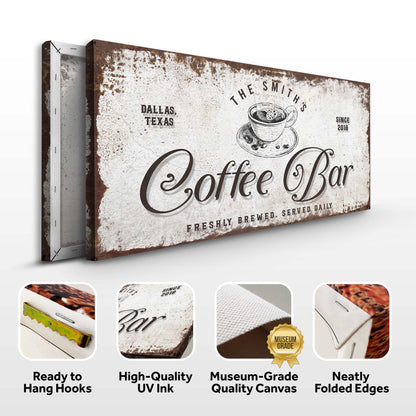 Coffee Bar Canvas by Tailored Canvases, vintage rustic sign with coffee cup, Dallas Texas on Tampa Home & Garden Store