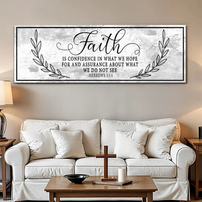 Faith Is Confidence Hebrews 11:1 Faith Sign II canvas with gray texture and laurel accents on Tampa Home & Garden Store