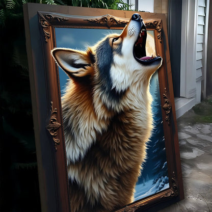 3D Wolf Wall Art canvas by Tailored Canvases; bronze frame Crafting Canvas with howling wolf on Tampa Home & Garden Store