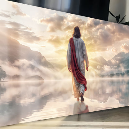 Reflections Faith Wall Art II canvas by Tailored Canvases, robed figure amid sunlit mountains on Tampa Home & Garden Store