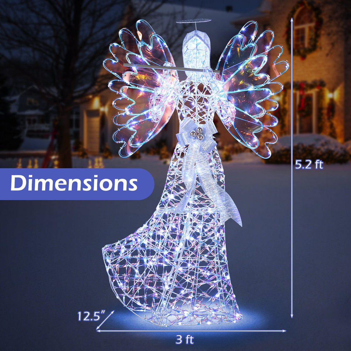 DirectDeals 5.2 ft lighted angel Christmas decoration with 3D crystal wings, blue LED halo on Tampa Home & Garden Store