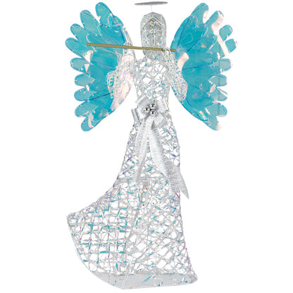 5.2 ft lighted angel Christmas decoration with turquoise wings and glittering silver body holding a flute DirectDeals on Tampa Home & Garden Store