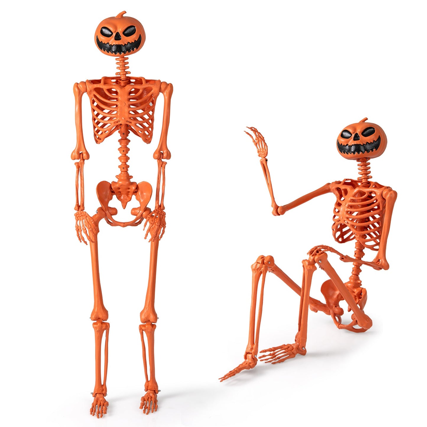 DirectDeals 5.2 ft orange life-size pumpkin-head skeleton with movable joints; standing and kneeling poseable display on Tampa Home & Garden Store