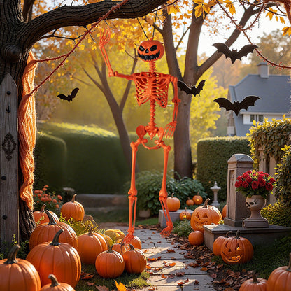 5.2 ft orange life-size poseable Halloween skeleton with pumpkin head DirectDeals on Tampa Home & Garden Store