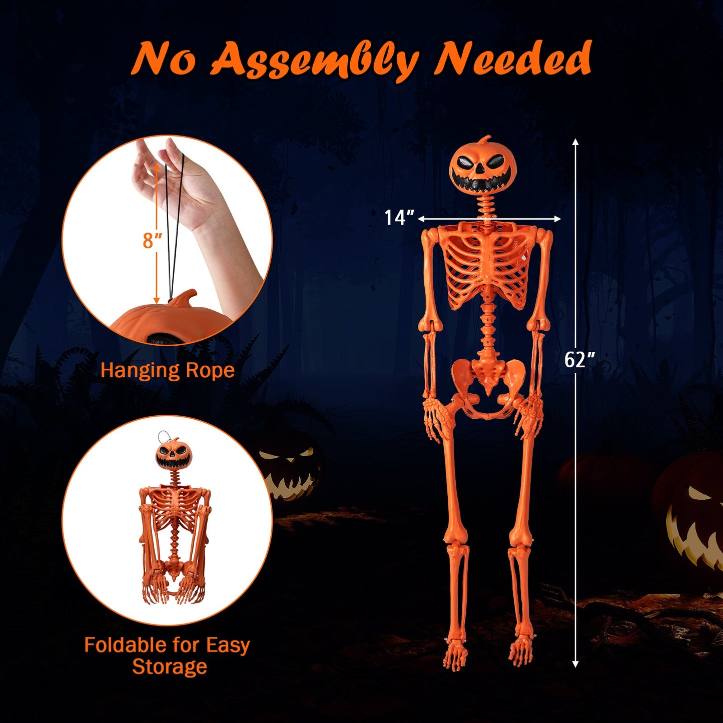 DirectDeals 5.2 ft orange life-size poseable Halloween skeleton with pumpkin head movable joints on Tampa Home & Garden Store