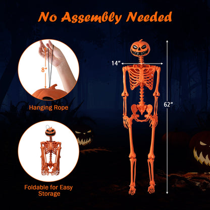 DirectDeals 5.2 ft orange life-size poseable Halloween skeleton with pumpkin head movable joints on Tampa Home & Garden Store