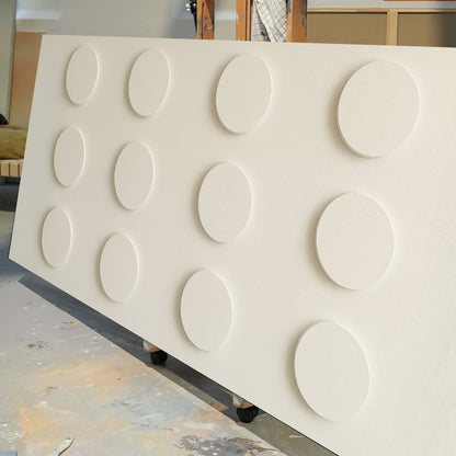 Modern Abstract Minimalist Wall Art II canvas with cream circular motifs Tailored Canvases on Tampa Home & Garden Store