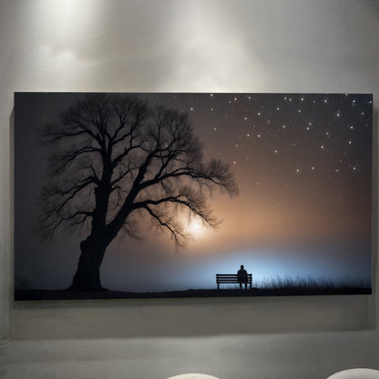 Canvas wall art Modern Nature Scenery silhouetted tree bench and starry sky on Tampa Home & Garden Store