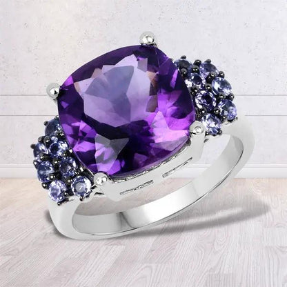 6.34ct Amethyst & Tanzanite Ring, .925 Sterling Silver, cushion-cut center, stones, Bids.com on Tampa Home & Garden Store