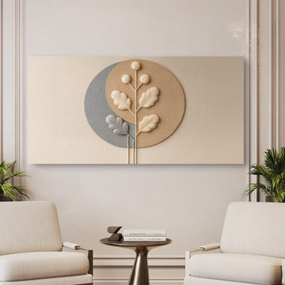 Modern Abstract Minimalist Wall Art XII canvas with beige and gray circles and 3D leaves on Tampa Home & Garden Store